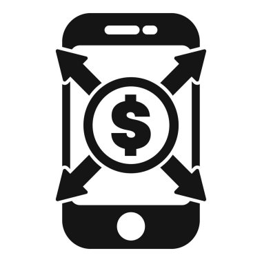 Bu basit vektör simgesi mobil bankacılık ve para işlemleri kavramını temsil eder