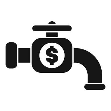 Para akışını kontrol eden bir musluğun siyah ve beyaz vektör çizimi, finansal kavramları resmetmek için mükemmel