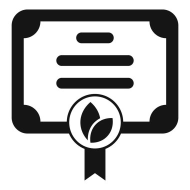 Sürdürülebilirliği temsil eden bir sertifikanın yaprakları olan bir eko sertifika simgesinin siyah beyaz simgesi