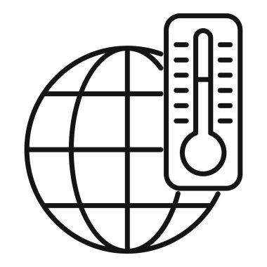 Dünya gezegeninin yükselen sıcaklığını ölçen bir termometrenin basit vektör simgesi, küresel ısınmayı temsil ediyor.