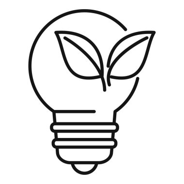 İçinde yeşil enerji ve sürdürülebilirliği temsil eden yapraklar büyüyen bir ampulün basit siyah beyaz çizimi