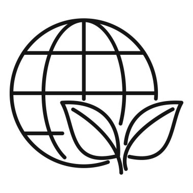 Çevre koruma ve sürdürülebilirliği sembolize eden iki yapraklı bir dünyanın çizgi sanat simgesi