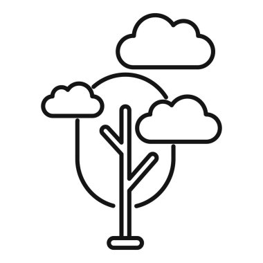 Kabarık bulutların altında büyüyen ve doğayı ve çevreyi temsil eden bir ağacın basit çizimi.