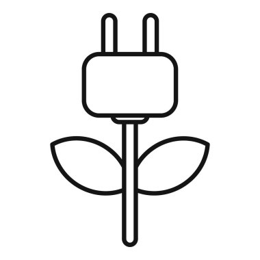 Bitki sapından büyüyen ve yenilenebilir enerji ve sürdürülebilirliği temsil eden bir elektrik prizinin minimalist çizgi sanat simgesi