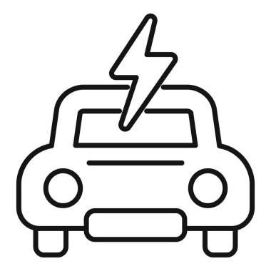 Üzerinde yıldırım olan bir arabanın çizgi sanat vektör simgesi, elektrikli araçları ve sürdürülebilir ulaşımı temsil ediyor.