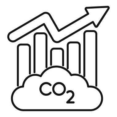 Artan CO2 emisyonlarını gösteren yukarı doğru ok ile bir çubuk grafiğinin çizgi sanat simgesi