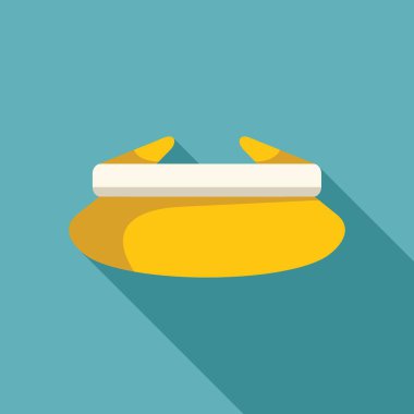 Sarı güneşlik, mavi arkaplanda düz bir şekilde güneş ışığı simgesinden koruyor.