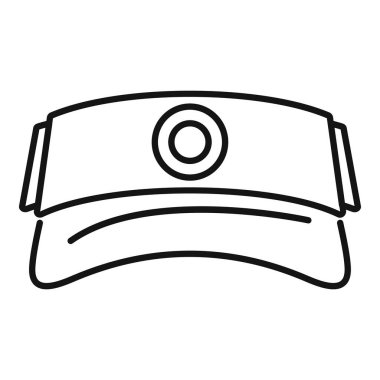 Marka belirlemek için yuvarlak rozetli güneşlik şapkasının basit siyah beyaz vektör simgesi