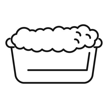 Çamaşır veya bulaşık yıkamak için köpüklü bir leğeni temsil eden minimalist illüstrasyon