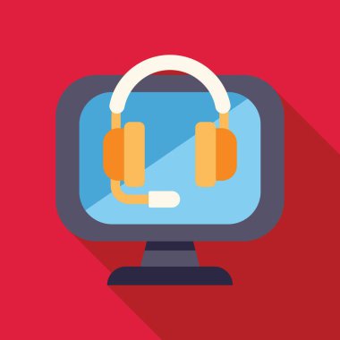 Bilgisayar monitörü ekranında görünen kulaklık, teknik destek, çevrimiçi eğitim veya tele pazarlama için çevrimiçi müşteri hizmetleri erişilebilirliğini gösteriyor
