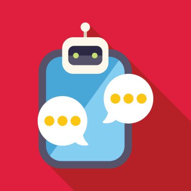 Ai Chatbot düz tasarımla cep telefonuyla konuşuyor.