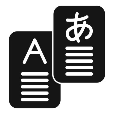 Bu vektör simgesi Japonca ve İngilizceyi örnek olarak kullanarak dilleri çevirme kavramını temsil eder.