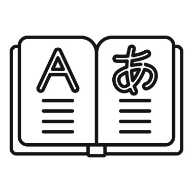 Çeviri için farklı alfabe ve satırlara sahip bir kitap simgesi aç, dil öğrenme kaynakları için ideal