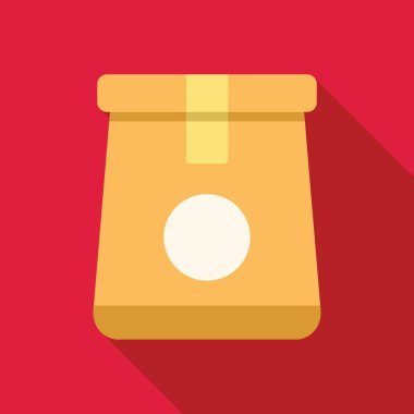 Mühürlü kese kağıdı kırmızı arka planda yuvarlak etiketli.