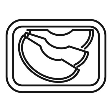 Önceden dilimlenmiş avokado yarıları olan plastik bir tepsinin basit siyah beyaz vektör simgesi