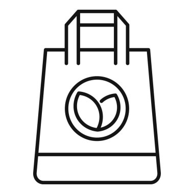 Yaprak amblemi olan basit bir kağıt torba simgesi. Bakkaliye ve alışveriş için çevre dostu ve sürdürülebilir ambalajı temsil ediyor.