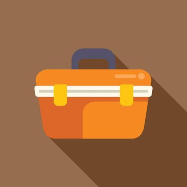 Bu vektör illüstrasyonu, inşaat, onarım veya diy ile ilgili projeler için mükemmel bir turuncu plastik alet kutusuna sahiptir.