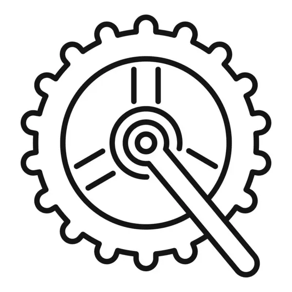 stock vector Minimalist line art icon of a bicycle crank cog connecting to a chainring gear