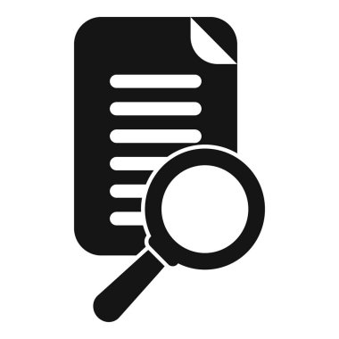 Bilgi analiz kavramını temsil eden bir belgeyi inceleyen bir büyüteçin basit vektör simgesi