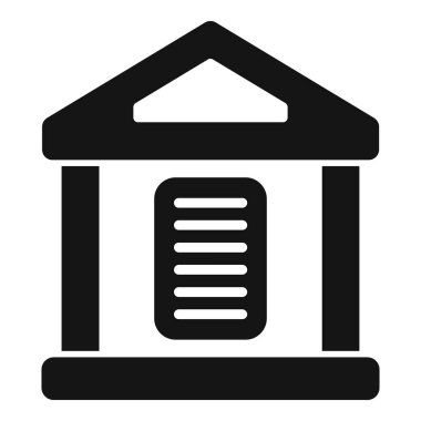 Sütunları ve geniş kapısı olan bir banka veya hükümet binasının basit vektör çizimi, finans, otorite ve kurum kavramlarını çağrıştırıyor