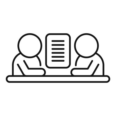 Masada oturmuş sözleşmeyi tartışan iki iş adamının çizimi.