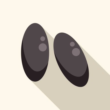 İki siyah fasulyenin yer aldığı minimalist illüstrasyon krema arka planına uzun bir gölge düşürüyor