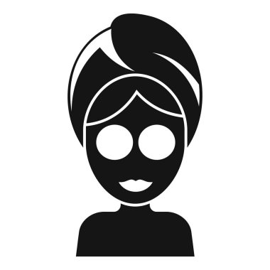 Kafasında havluyla kozmetik maske takan bir kadının basit vektör simgesi.