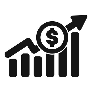 Bir grafiğin siyah beyaz simgesi bir dolar işareti ile artar ve artan karı temsil eder.