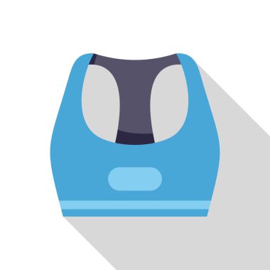 Beyaz arka planda uzun gölgeli mavi spor sutyen, kadınlar için spor kıyafetleri tasvir eden ikon