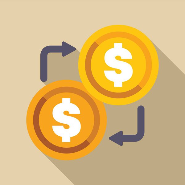 Two gold coins with dollar signs transferring money between accounts symbolizing currency exchange