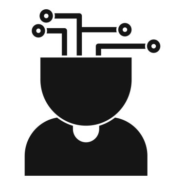 Elektronik devre kartı olan, yapay zekayı temsil eden basit bir insan kafası simgesi.