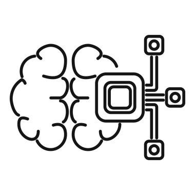 İnsan beynindeki bir mikroçip işleme verisinin çizgi sanat ikonu, yapay zekayı temsil ediyor.