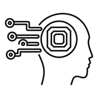 Yapay zekayı sembolize eden, mikroçipten veri alan insan kafa profilinin ana hatları