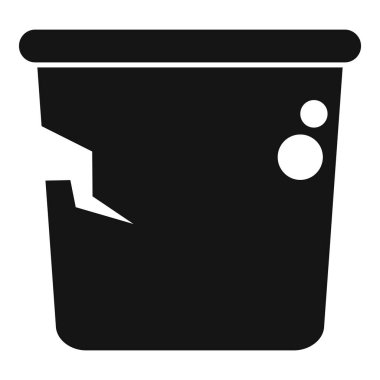 Yan tarafında çatlak olan siyah kovayı gösteren basit bir vektör. Kırık, eski ya da hasarlı konteynırları tasvir etmek için mükemmel.