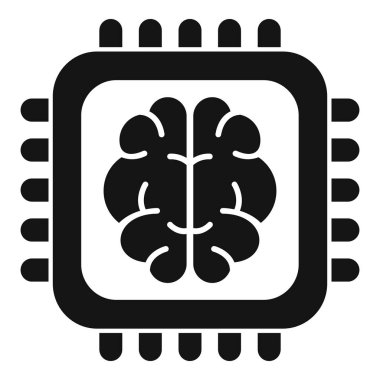 Yapay zekayı temsil eden bir bilgisayar çipinin içindeki insan beyninin basit vektör simgesi