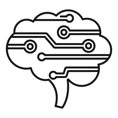 Yapay zeka gelişimini gösteren devre kartı olan bir beynin çizgi sanat vektörü