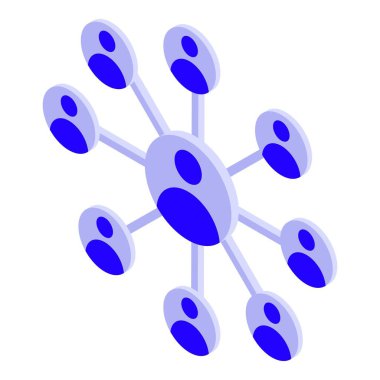 Bu izometrik illüstrasyon, merkezi bir merkeze bağlı insanların bulunduğu bir iş ağını temsil ediyor.