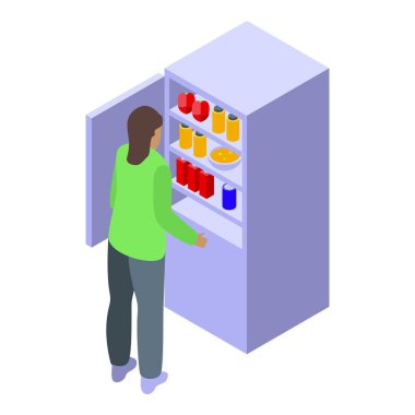 Genç kadın yiyecek ve içeceklerle dolu açık bir buzdolabının yanında duruyor, ne yiyeceğini seçiyor.