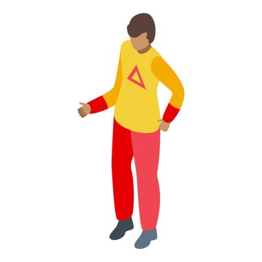 Spor kıyafetleri giyen genç bir adam elini uzatmış, muhtemelen bir sunum yapıyor.