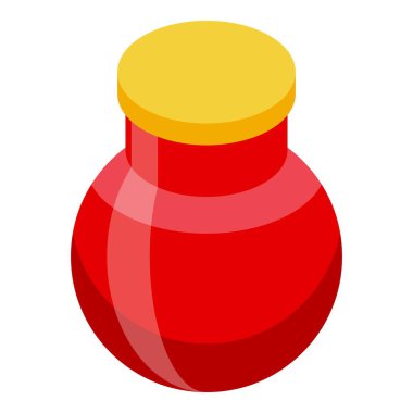 Beyaz arkaplanda izole edilmiş web tasarımı için izometrik ikon içeren sarı başlıklı kırmızı kavanoz