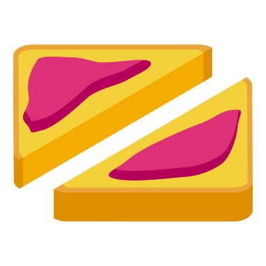 Üzerinde reçel olan iki dilim kızarmış ekmeğin bembeyaz arka planda izole edilmiş hali.