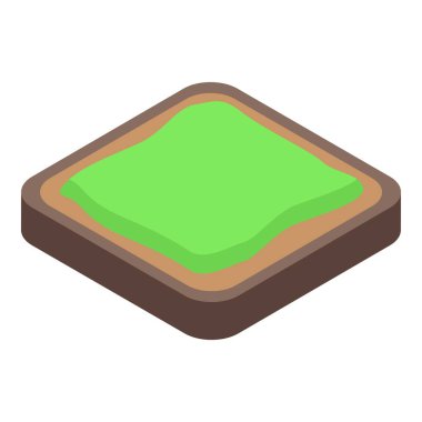 İzometrik görüşe yayılmış yeşil avokadolu kare tost ekmeğinin basit vektör çizimi