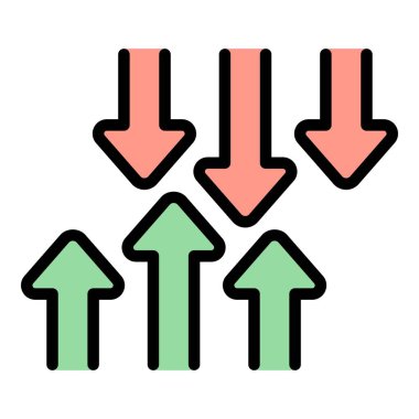 Yukarı ve aşağı bakan yeşil ve kırmızı oklar, piyasa eğilimlerinin dalgalanan doğasını sembolize ediyor