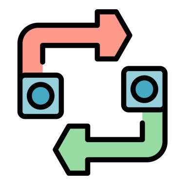 Oklar ve daireler kullanan iki aygıt arasındaki basit veri alışverişi simgesi, teknoloji, iletişim ve veri transferi ile ilgili projeler için idealdir