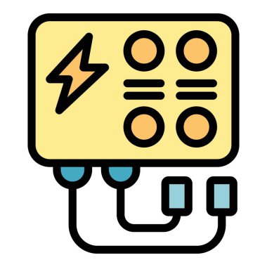 Bu vektör illüstrasyonunda enerji üretimi ve dağıtımı kavramını vurgulayan bir elektrik jeneratörü yer almaktadır.
