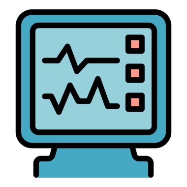 Bu simge bir bilgisayar ekranında hastaların kalp atışlarını gösteren bir kardiyogram monitörünü gösterir