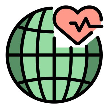 Küresel sağlık ve refah kavramını temsil eden kalp atışı çizgisi olan yeşil küre