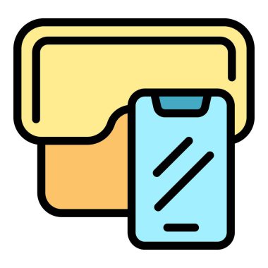 Bu düz tasarım simgesi bir çift VR gözlüğe bağlanan bir akıllı telefon özelliği