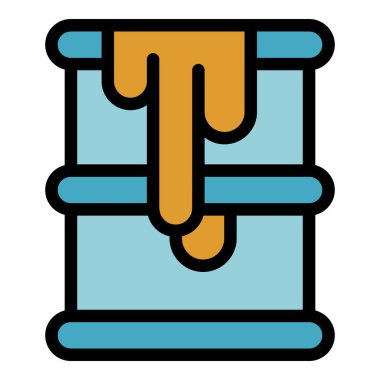 Bu vektör illüstrasyonunda, çevresel hasarı vurgulayan zehirli atıkların etrafa saçıldığı mavi metal bir varil var.