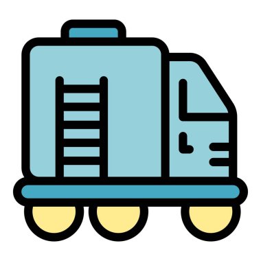 Merdivenle donatılmış itfaiye aracı yangını söndürmeye hazır.